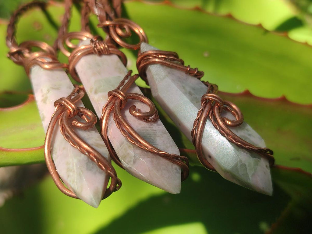 Hand Made Thulite Copper Wire Wrapped Double Terminated Necklaces x 12 From Mozambique - Toprock Gemstones and Minerals 