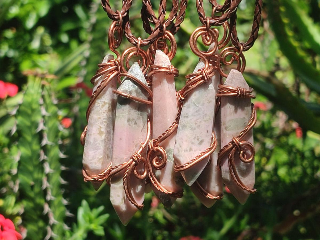 Hand Made Thulite Copper Wire Wrapped Double Terminated Necklaces x 12 From Mozambique - Toprock Gemstones and Minerals 