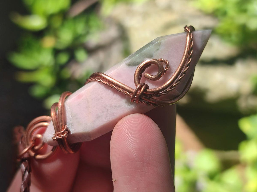 Hand Made Thulite Copper Wire Wrapped Double Terminated Necklaces x 12 From Mozambique - Toprock Gemstones and Minerals 