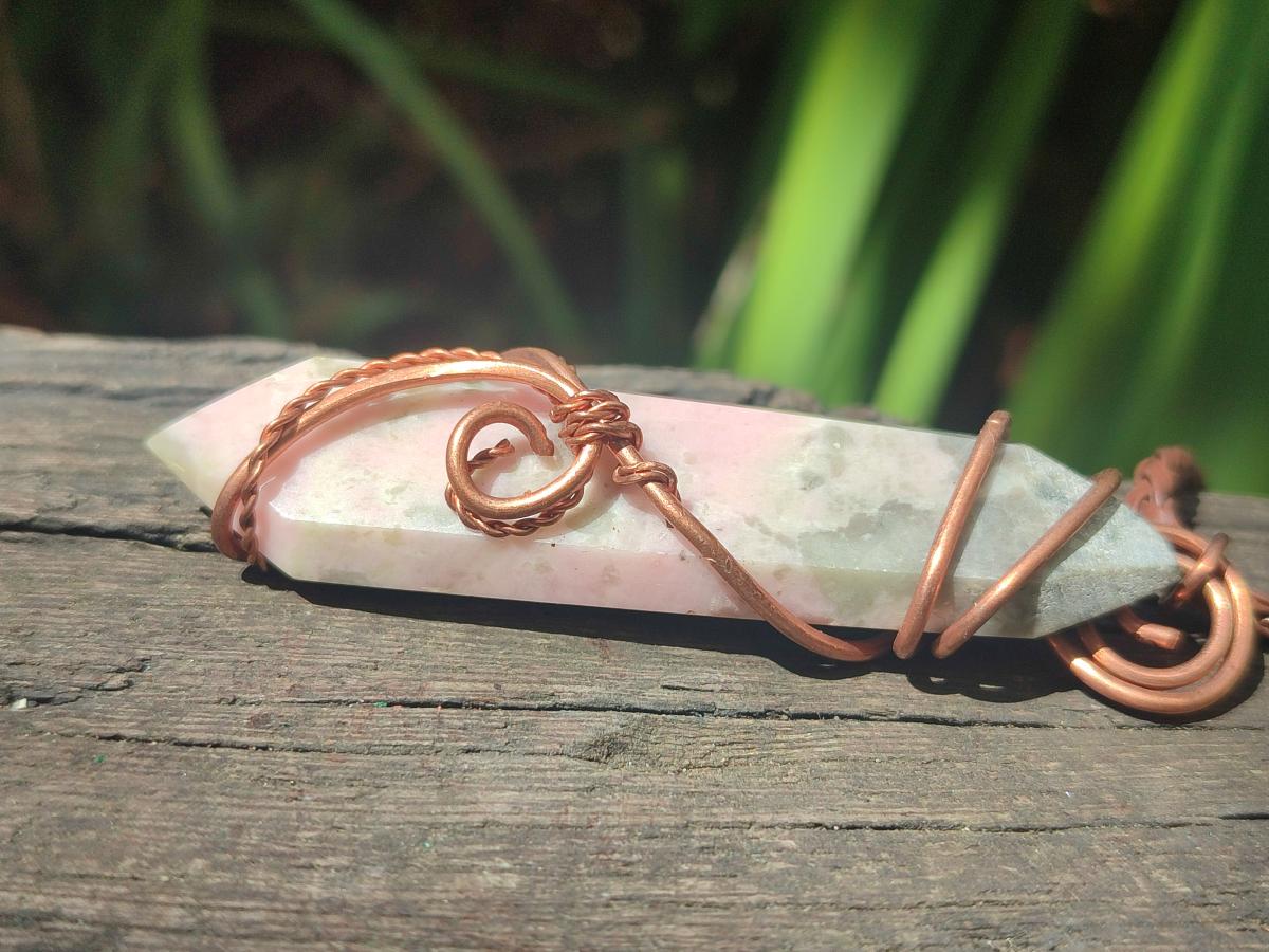 Hand Made Thulite Copper Wire Wrapped Double Terminated Necklaces x 12 From Mozambique - Toprock Gemstones and Minerals 