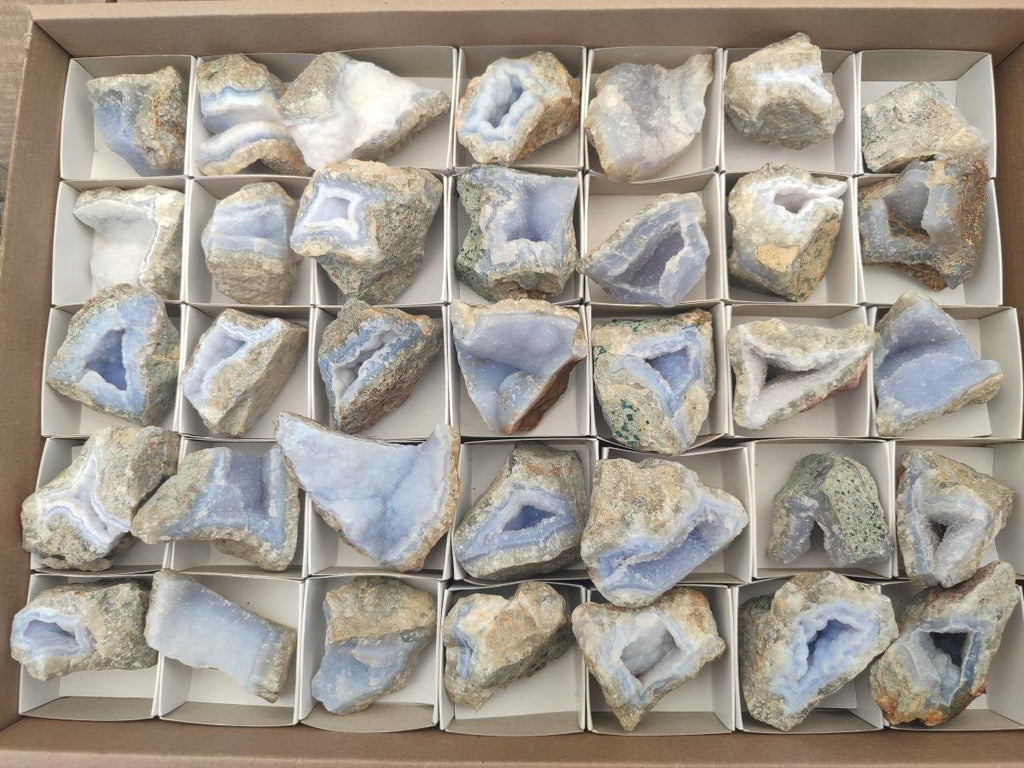 Natural Blue Lace Agate Geode Specimens x 35 From Nsanje, Malawi - Toprock Gemstones and Minerals 