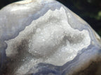 Polished and Natural Large Blue Lace Agate Standing Display Piece with Dogtooth Calcite Crystals x 1 From Nsanje, Malawi - Toprock Gemstones and Minerals 
