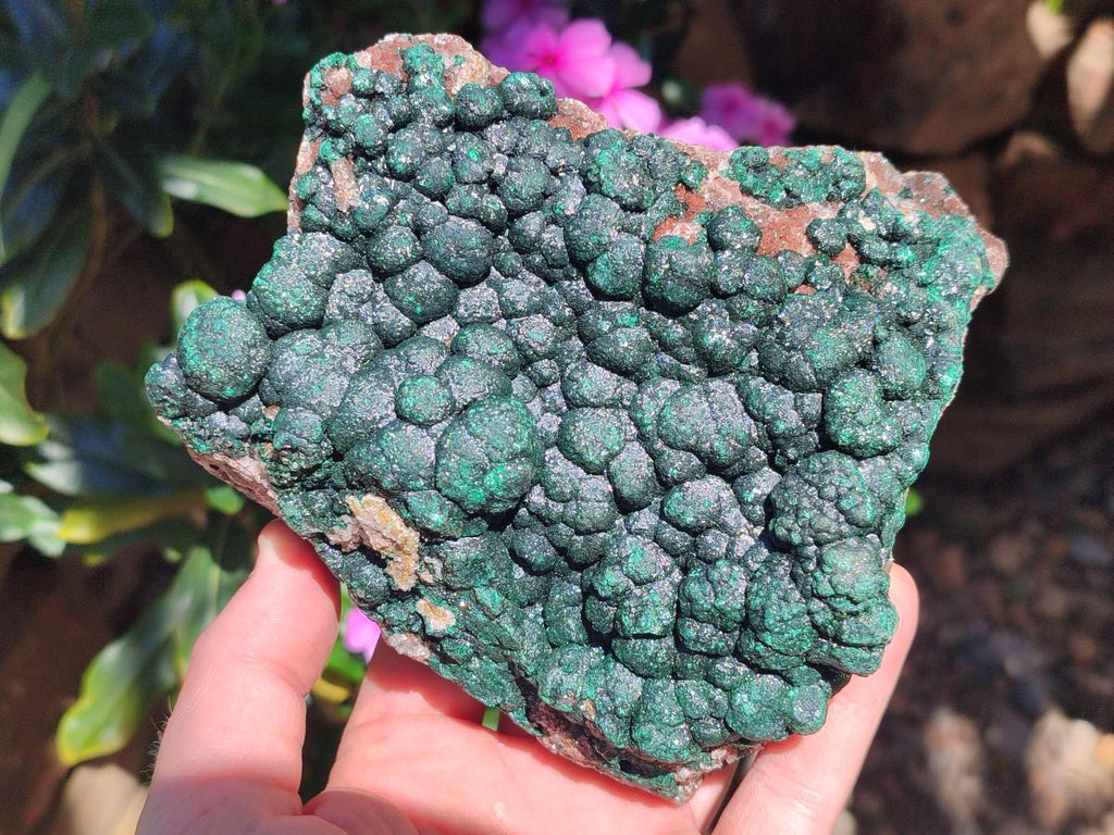 Natural Large Crystalline Ball Malachite with Quartz on Dolomite Matrix x 1 From Mindingi Mine, Kambove, Congo - Toprock Gemstones and Minerals 