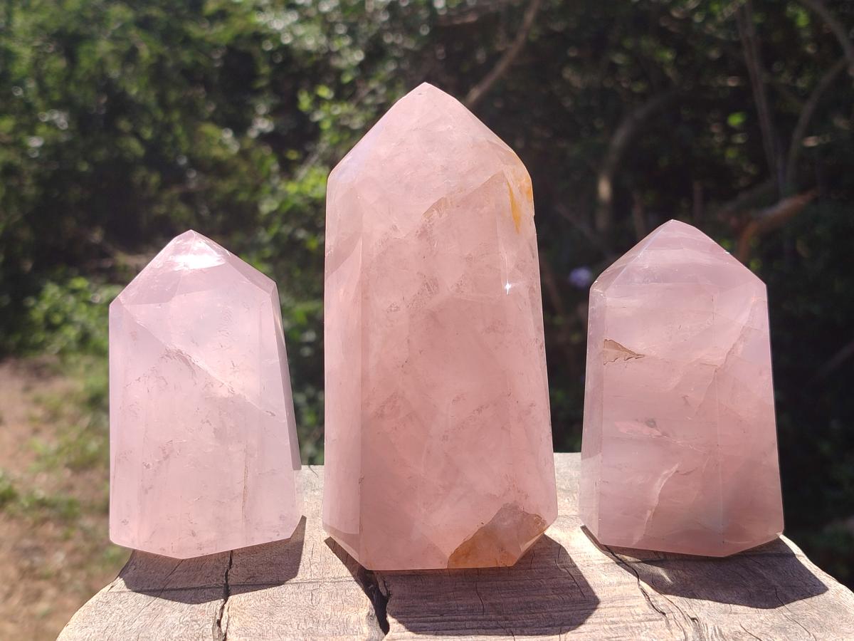 Polished Gemmy Rose Quartz Crystals x 3 From Madagascar - Toprock Gemstones and Minerals 