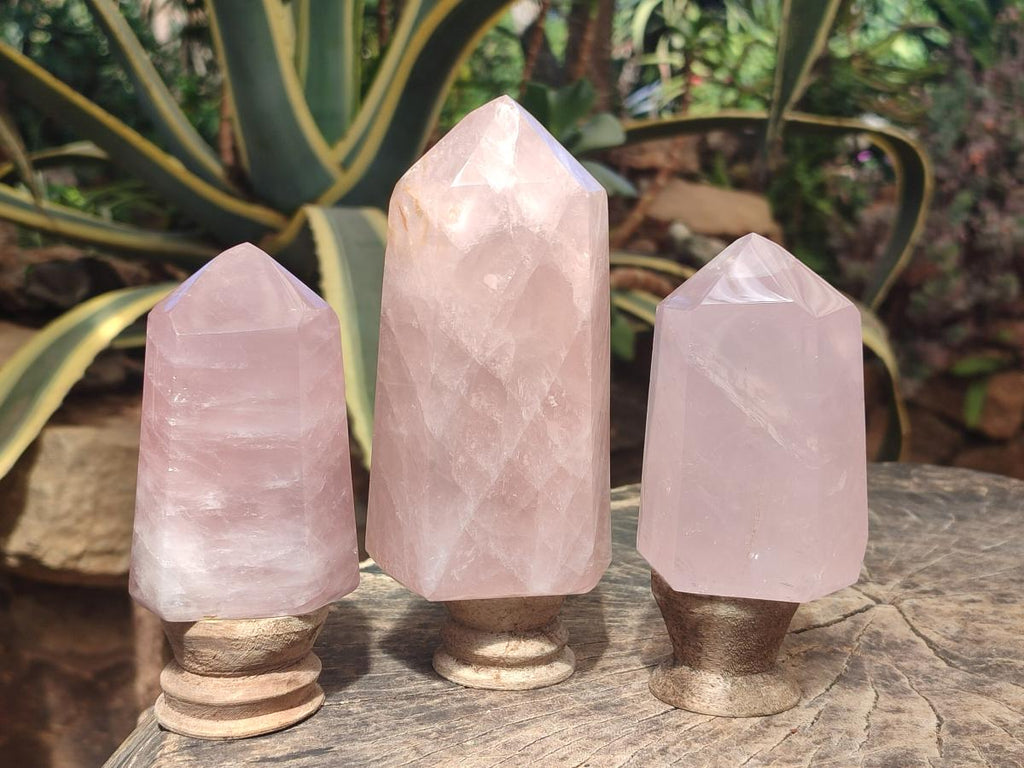 Polished Gemmy Rose Quartz Crystals x 3 From Madagascar - Toprock Gemstones and Minerals 