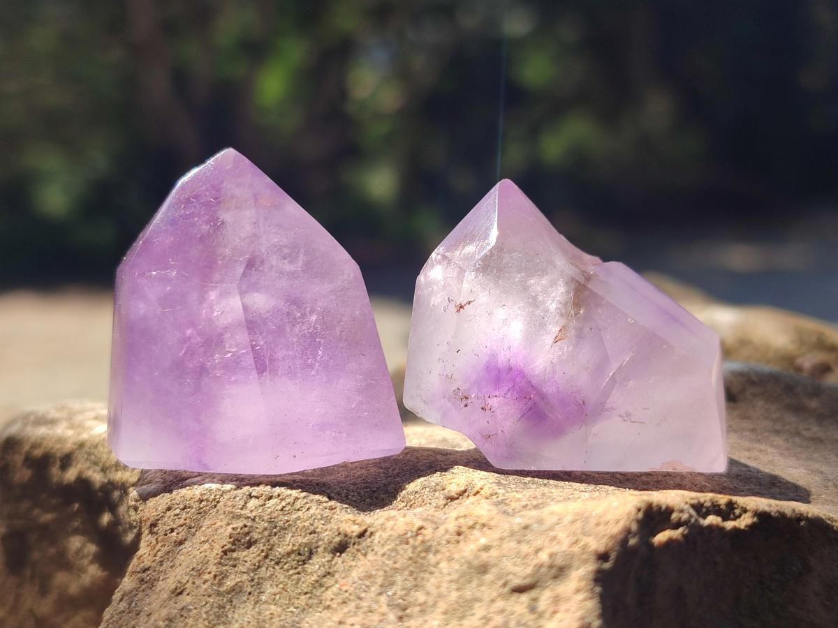 Polished Smokey Window Amethyst Crystals x 20 From Akansobe, Madagascar - Toprock Gemstones and Minerals 