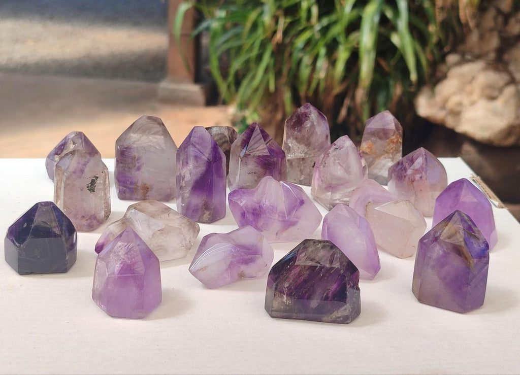 Polished Smokey Window Amethyst Crystals x 20 From Akansobe, Madagascar - Toprock Gemstones and Minerals 