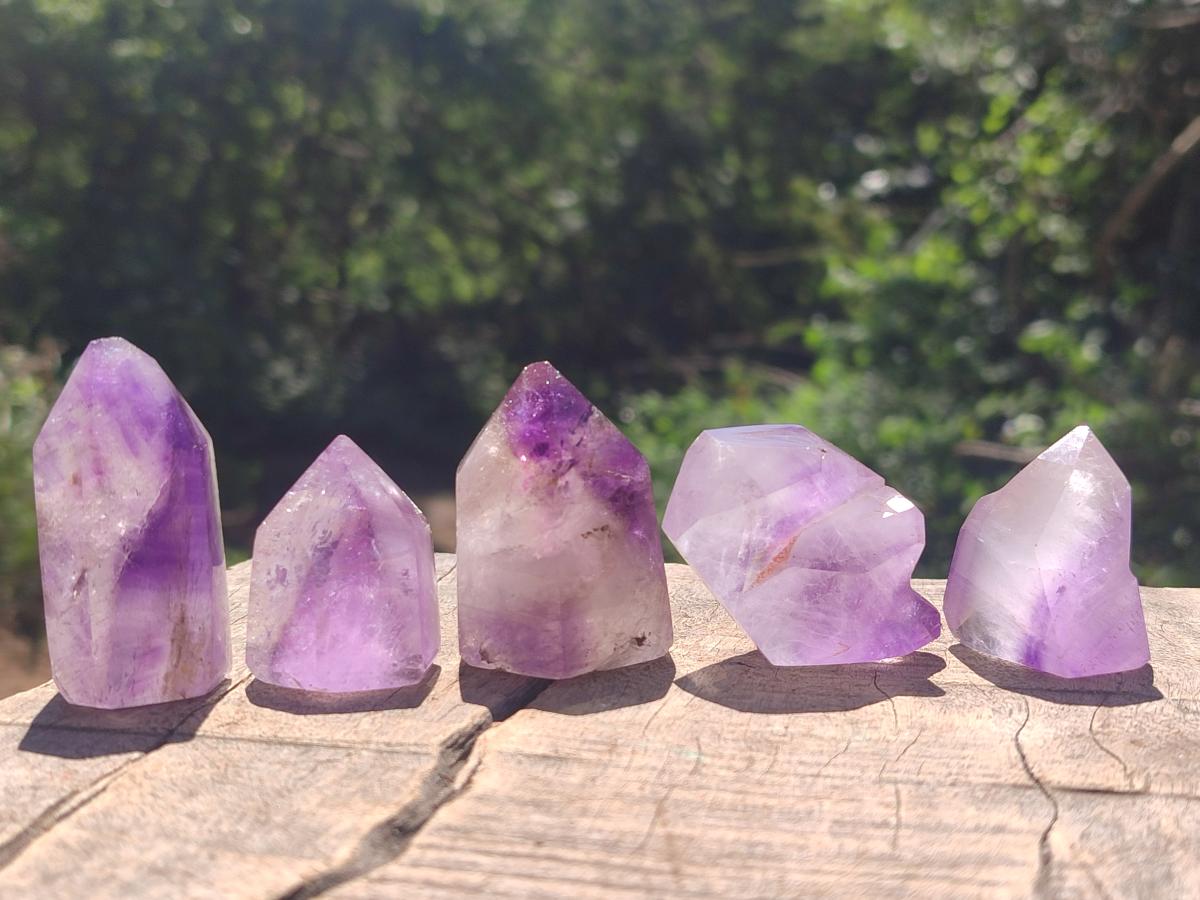 Polished Smokey Window Amethyst Crystals x 20 From Akansobe, Madagascar - Toprock Gemstones and Minerals 