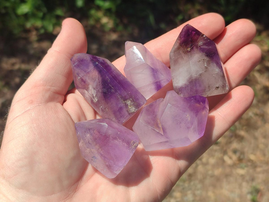 Polished Smokey Window Amethyst Crystals x 20 From Akansobe, Madagascar - Toprock Gemstones and Minerals 