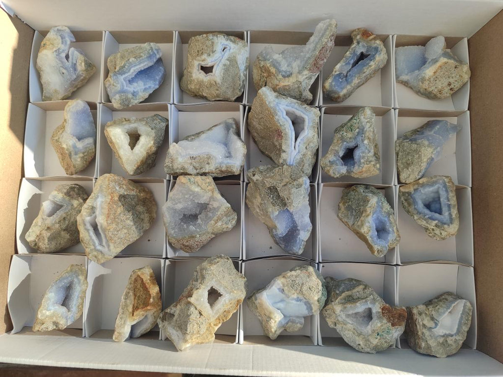 Natural Blue Lace Agate Geode Specimens x 24 From Nsanje, Malawi - Toprock Gemstones and Minerals 