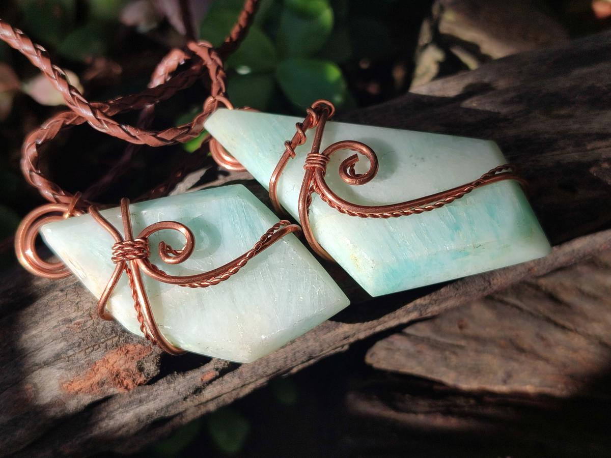 Hand Made Double Terminated Blue Smithsonite Copper Wire Wrapped Stone Necklaces x 12 From South Africa - Toprock Gemstones and Minerals 