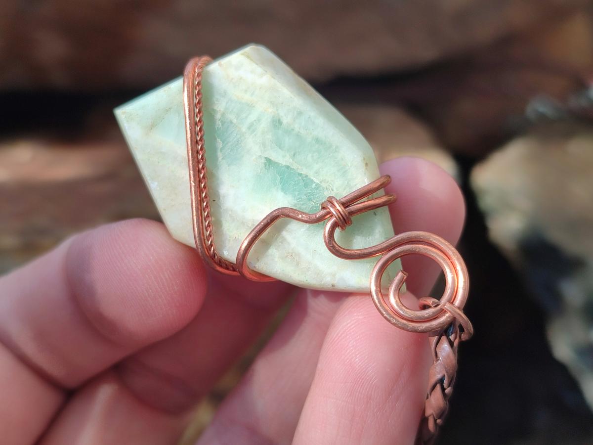 Hand Made Double Terminated Blue Smithsonite Copper Wire Wrapped Stone Necklaces x 12 From South Africa - Toprock Gemstones and Minerals 