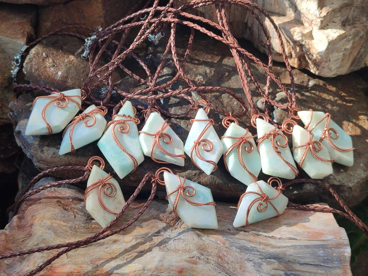 Hand Made Double Terminated Blue Smithsonite Copper Wire Wrapped Stone Necklaces x 12 From South Africa - Toprock Gemstones and Minerals 
