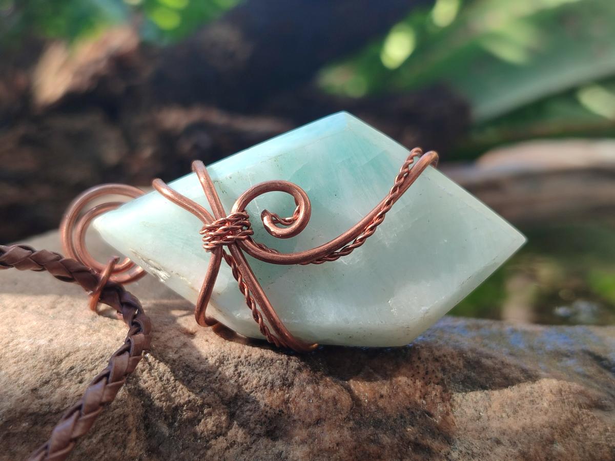 Hand Made Double Terminated Blue Smithsonite Copper Wire Wrapped Stone Necklaces x 12 From South Africa - Toprock Gemstones and Minerals 