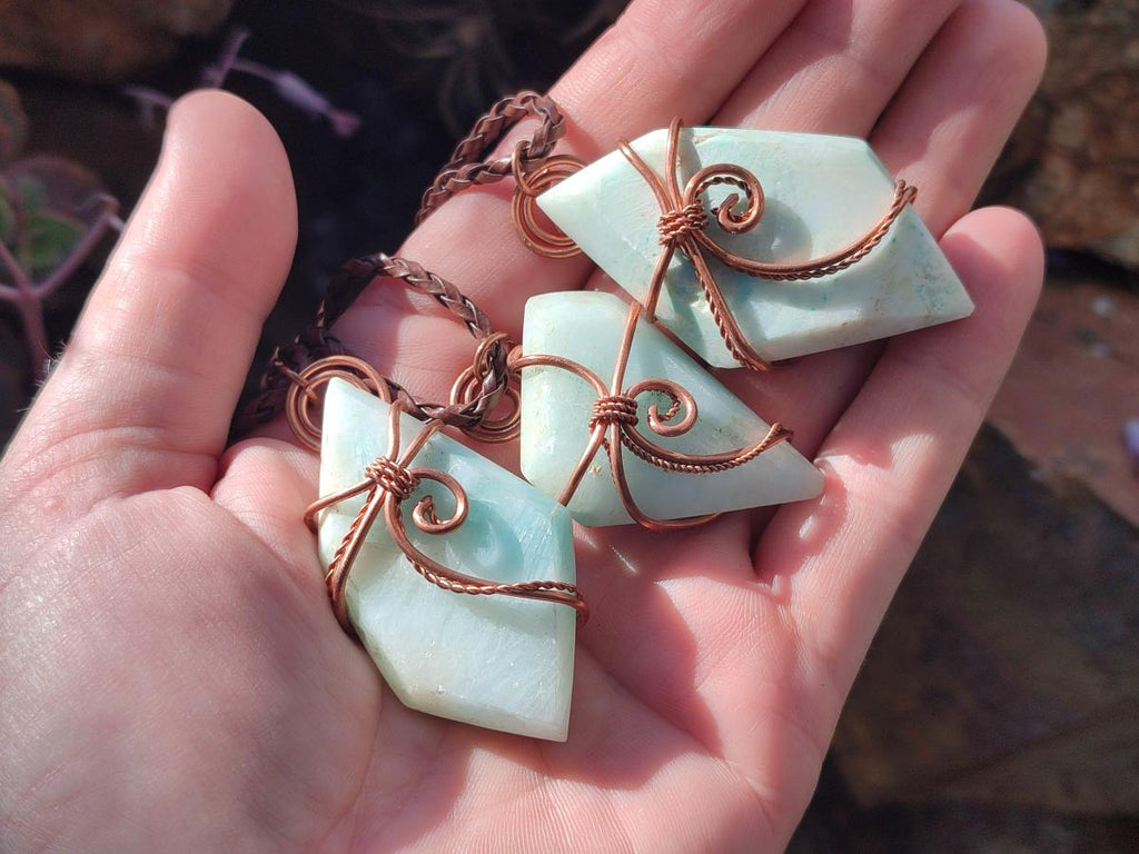 Hand Made Double Terminated Blue Smithsonite Copper Wire Wrapped Stone Necklaces x 12 From South Africa - Toprock Gemstones and Minerals 