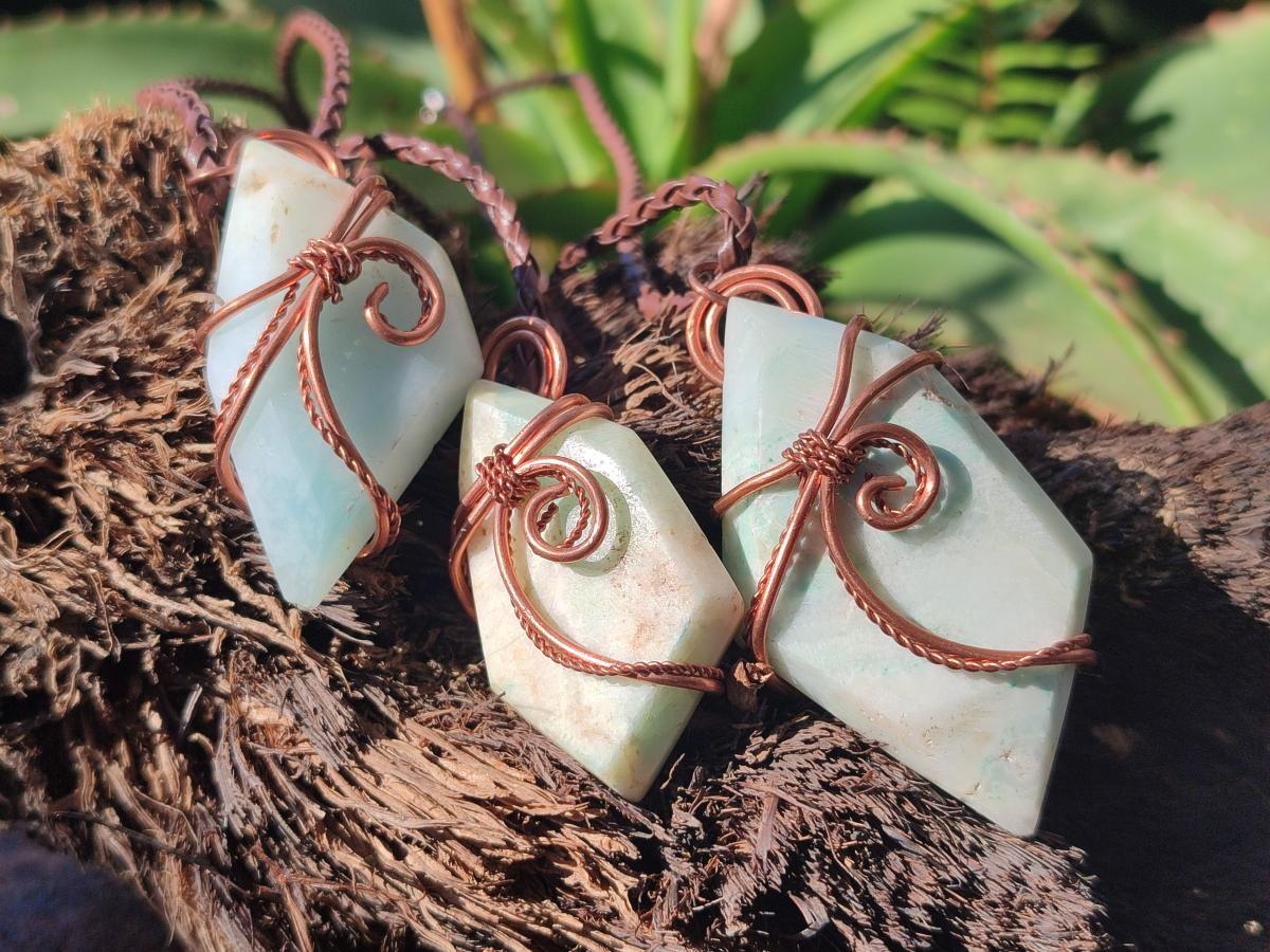 Hand Made Double Terminated Blue Smithsonite Copper Wire Wrapped Stone Necklaces x 12 From South Africa - Toprock Gemstones and Minerals 