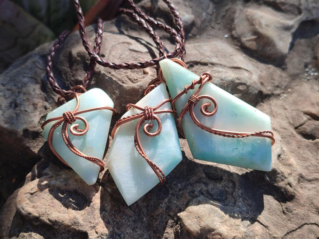 Hand Made Double Terminated Blue Smithsonite Copper Wire Wrapped Stone Necklaces x 12 From South Africa - Toprock Gemstones and Minerals 