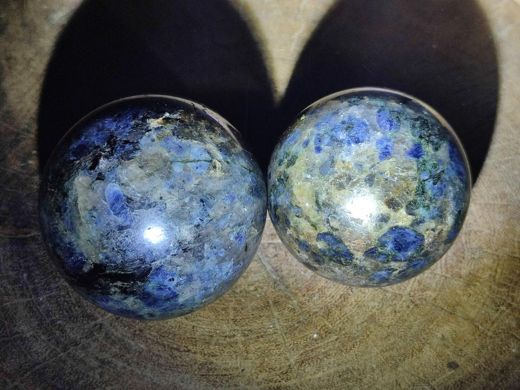 Polished Blue Iolite "Water Sapphire" Spheres with Blue Cordierite x 3 From Madagascar - Toprock Gemstones and Minerals 