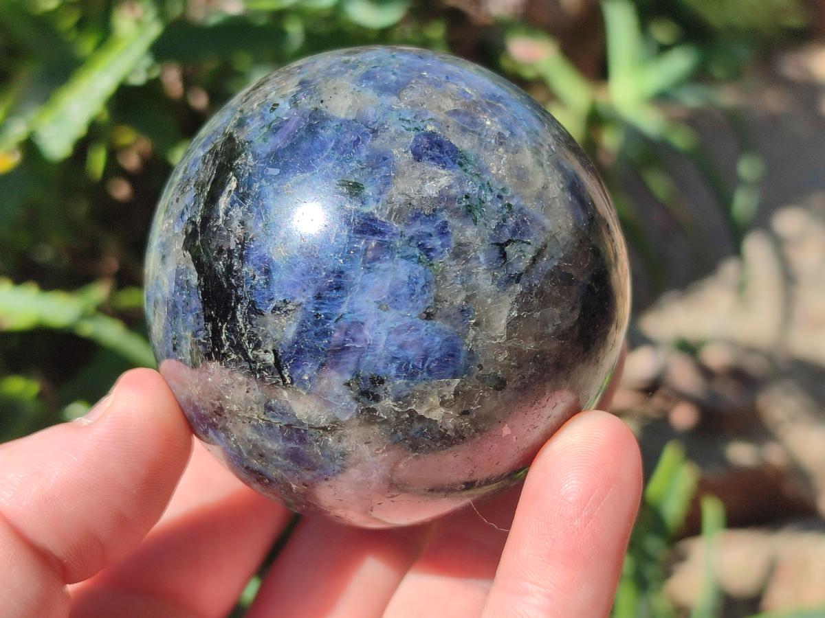 Polished Blue Iolite "Water Sapphire" Spheres with Blue Cordierite x 3 From Madagascar - Toprock Gemstones and Minerals 