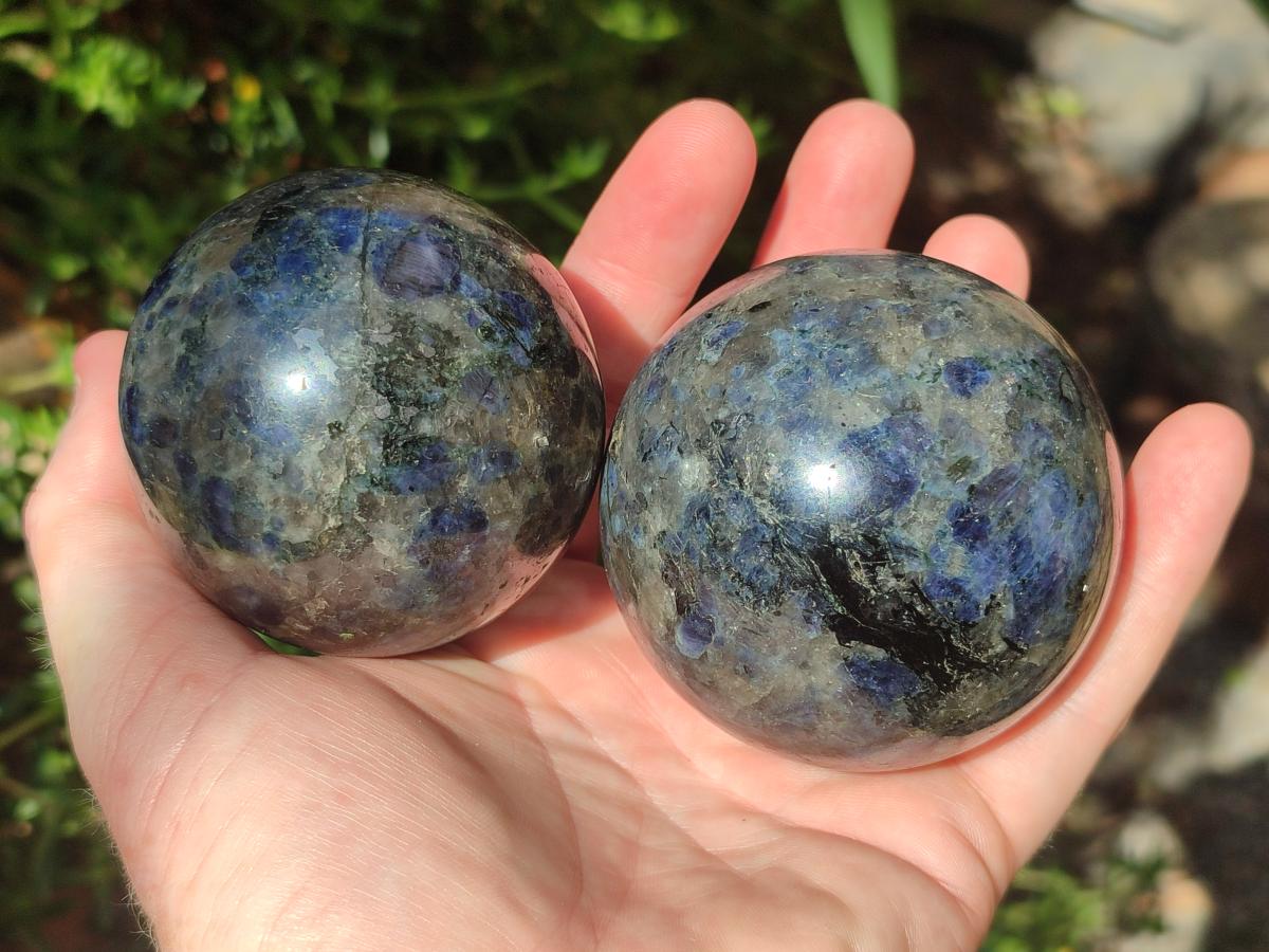 Polished Blue Iolite "Water Sapphire" Spheres with Blue Cordierite x 3 From Madagascar - Toprock Gemstones and Minerals 