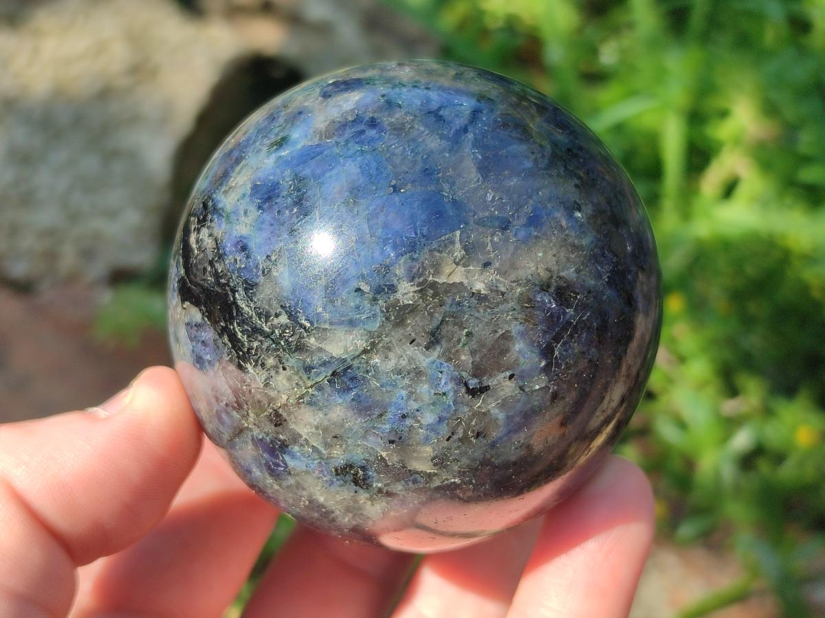 Polished Blue Iolite "Water Sapphire" Spheres with Blue Cordierite x 3 From Madagascar - Toprock Gemstones and Minerals 