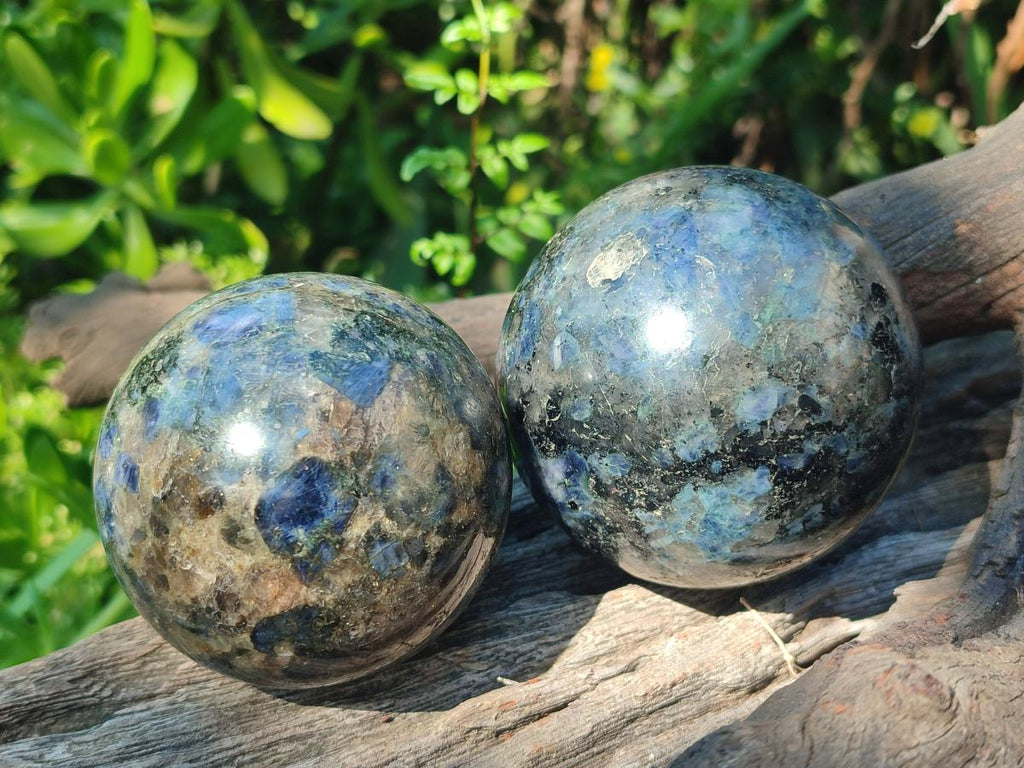 Polished Blue Iolite "Water Sapphire" Spheres with Blue Cordierite x 3 From Madagascar - Toprock Gemstones and Minerals 