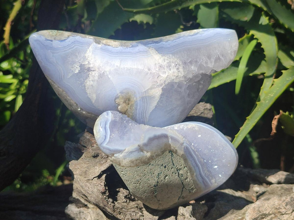 Polished and Natural Blue Lace Agate Free Forms x 3 From Nsanje, Malawi - Toprock Gemstones and Minerals 