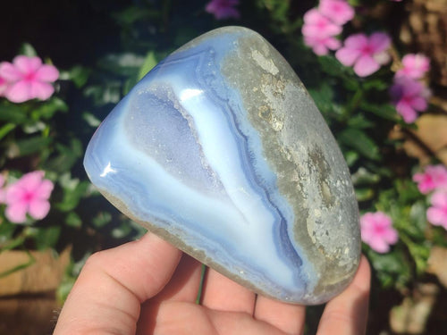 Polished and Natural Blue Lace Agate Free Forms x 3 From Nsanje, Malawi - Toprock Gemstones and Minerals 