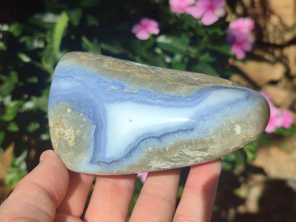 Polished and Natural Blue Lace Agate Free Forms x 3 From Nsanje, Malawi - Toprock Gemstones and Minerals 