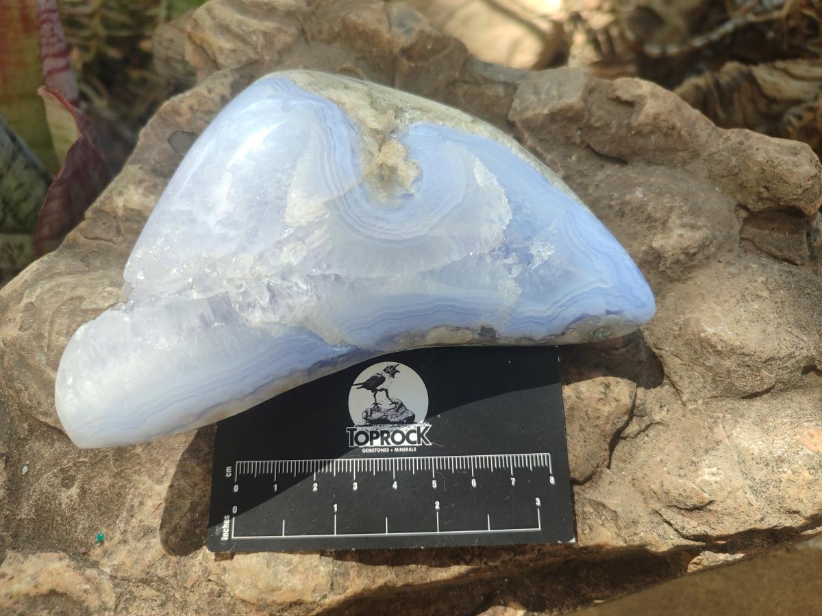 Polished and Natural Blue Lace Agate Free Forms x 3 From Nsanje, Malawi - Toprock Gemstones and Minerals 