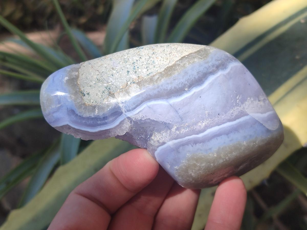 Polished and Natural Blue Lace Agate Free Forms x 3 From Nsanje, Malawi - Toprock Gemstones and Minerals 