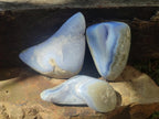 Polished and Natural Blue Lace Agate Free Forms x 3 From Nsanje, Malawi - Toprock Gemstones and Minerals 