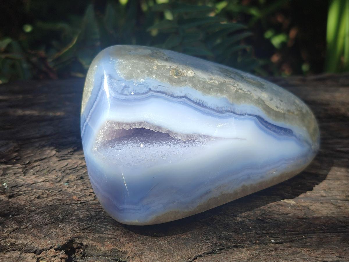 Polished and Natural Blue Lace Agate Free Forms x 3 From Nsanje, Malawi - Toprock Gemstones and Minerals 