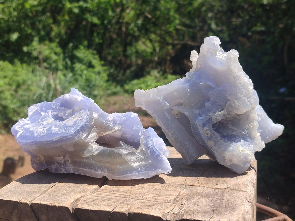 Natural Etched Blue Chalcedony Specimens x 3 From Nsanje, Malawi - Toprock Gemstones and Minerals 