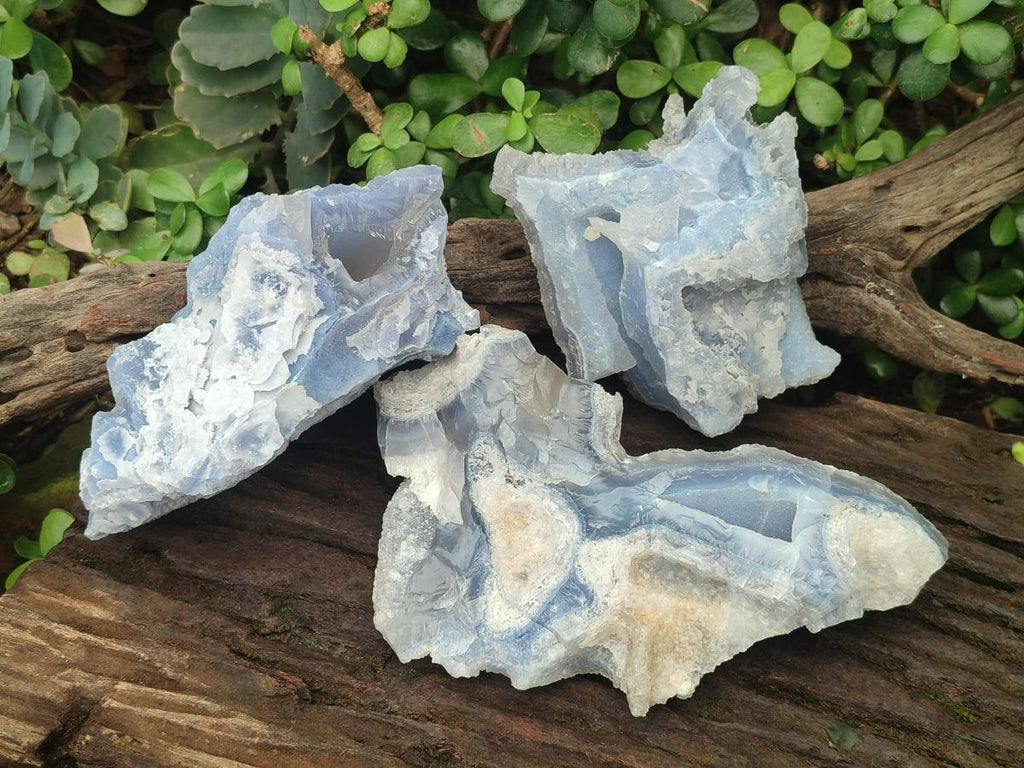 Natural Etched Blue Chalcedony Specimens x 3 From Nsanje, Malawi - Toprock Gemstones and Minerals 