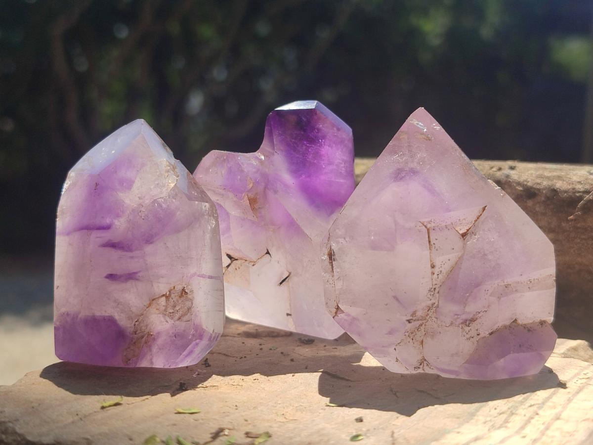 Polished Skeletal Window Amethyst Crystals x 12 From Akansobe, Madagascar - Toprock Gemstones and Minerals 