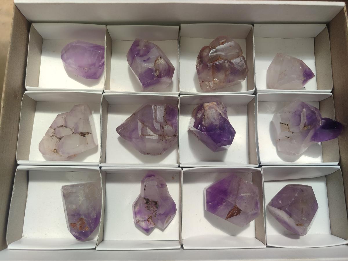 Polished Skeletal Window Amethyst Crystals x 12 From Akansobe, Madagascar - Toprock Gemstones and Minerals 