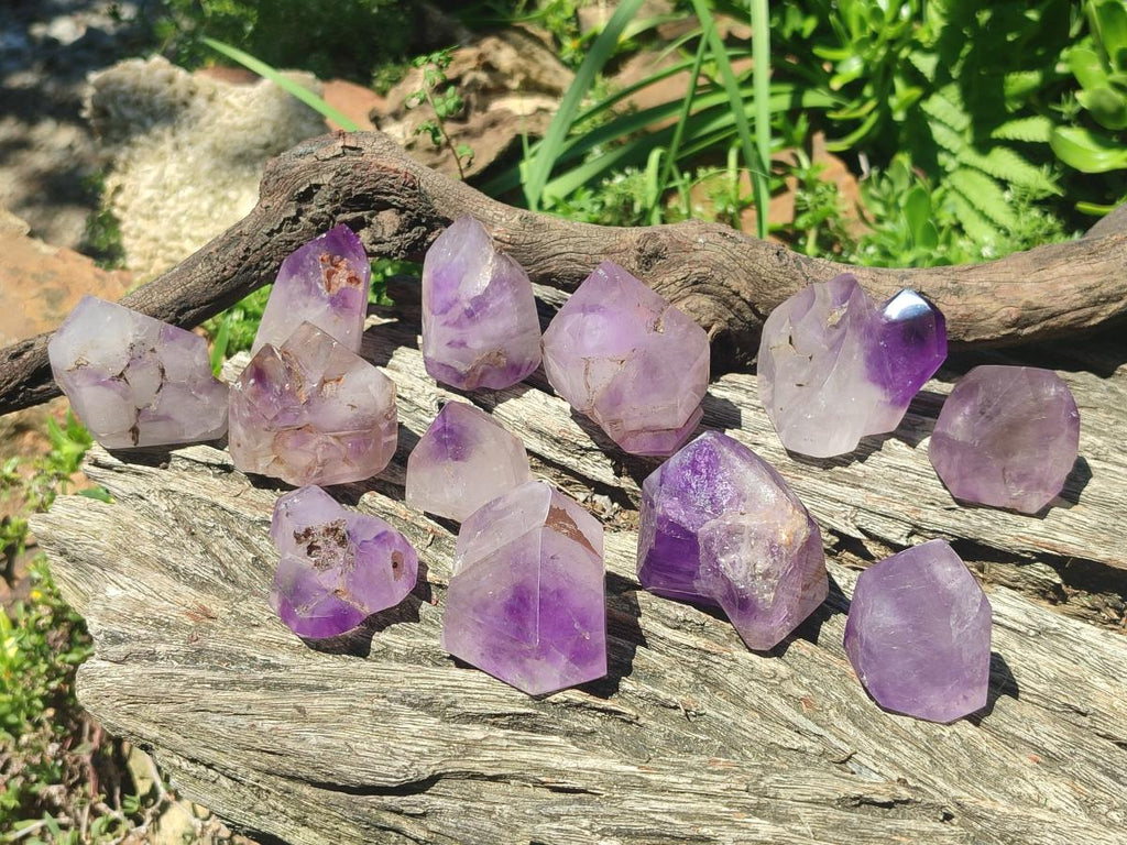 Polished Skeletal Window Amethyst Crystals x 12 From Akansobe, Madagascar - Toprock Gemstones and Minerals 