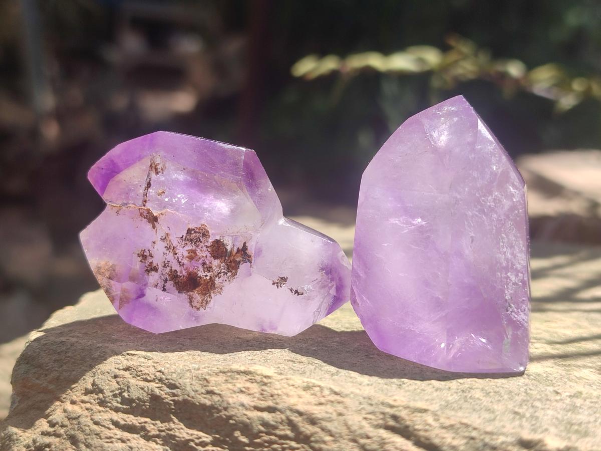 Polished Skeletal Window Amethyst Crystals x 12 From Akansobe, Madagascar - Toprock Gemstones and Minerals 