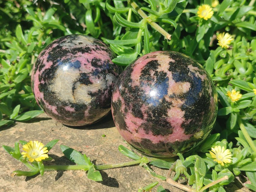Polished Rhodonite Gemstone Spheres x 4 From Ambindavato, Madagascar - Toprock Gemstones and Minerals 