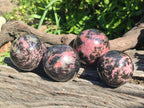 Polished Rhodonite Gemstone Spheres x 4 From Ambindavato, Madagascar - Toprock Gemstones and Minerals 