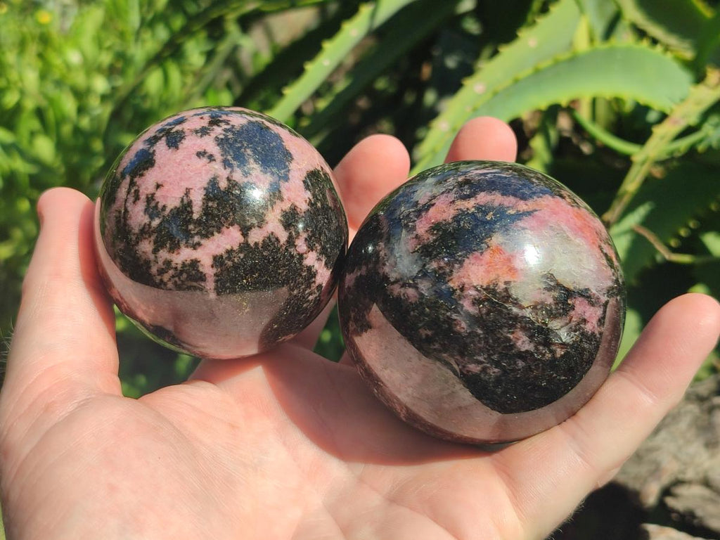Polished Rhodonite Gemstone Spheres x 4 From Ambindavato, Madagascar - Toprock Gemstones and Minerals 