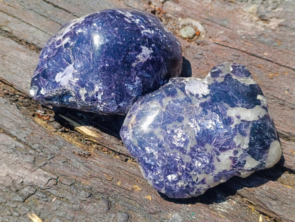 Polished One Side Silver Leaf Lepidolite Domed Nodules x 4 From Zimbabwe - Toprock Gemstones and Minerals 