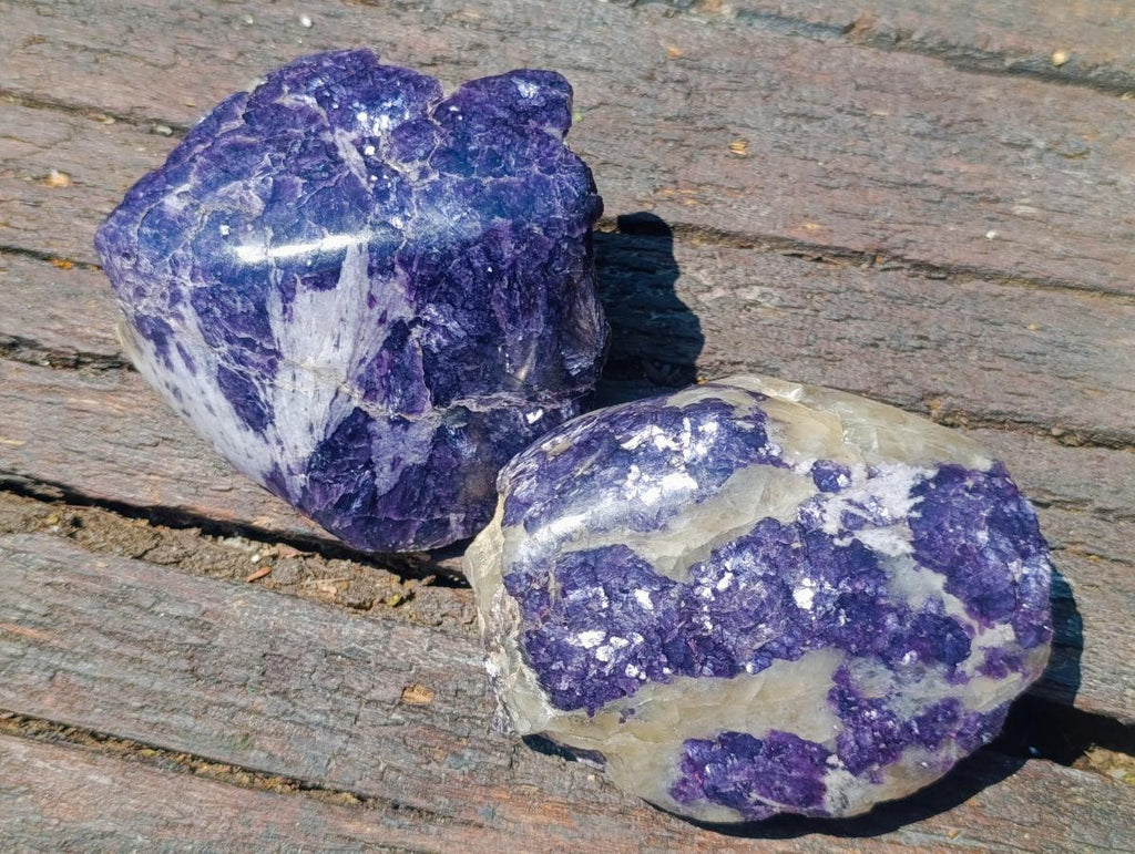 Polished One Side Silver Leaf Lepidolite Domed Nodules x 4 From Zimbabwe - Toprock Gemstones and Minerals 