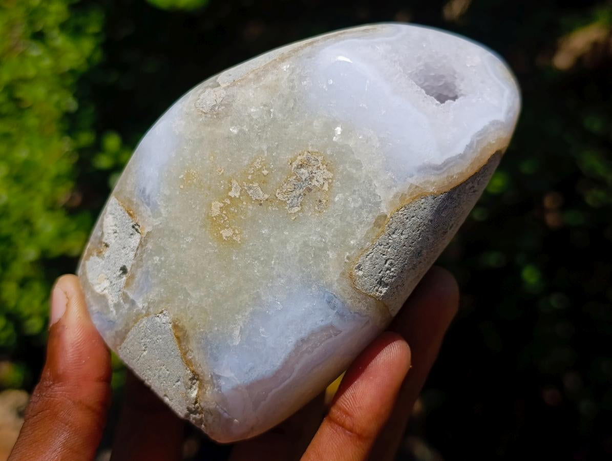 Polished and Natural Blue Lace Agate Standing Display Pieces x 2 From Nsanje, Malawi - Toprock Gemstones and Minerals 