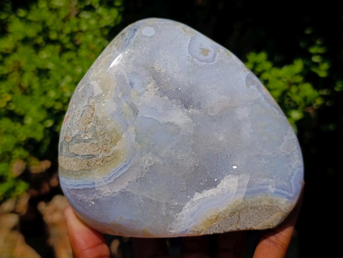 Polished and Natural Blue Lace Agate Standing Display Pieces x 2 From Nsanje, Malawi - Toprock Gemstones and Minerals 