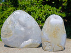 Polished and Natural Blue Lace Agate Standing Display Pieces x 2 From Nsanje, Malawi - Toprock Gemstones and Minerals 