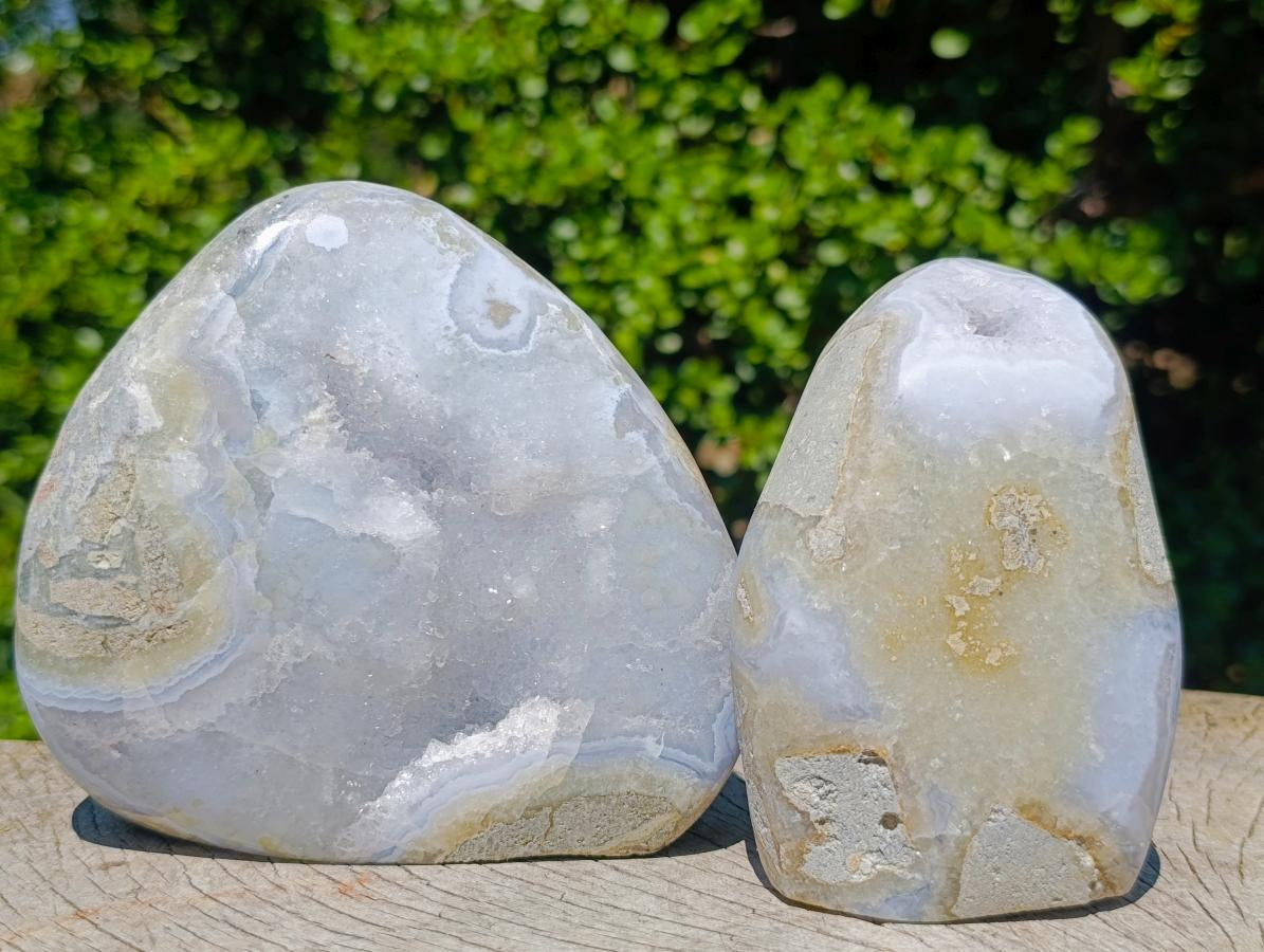 Polished and Natural Blue Lace Agate Standing Display Pieces x 2 From Nsanje, Malawi - Toprock Gemstones and Minerals 