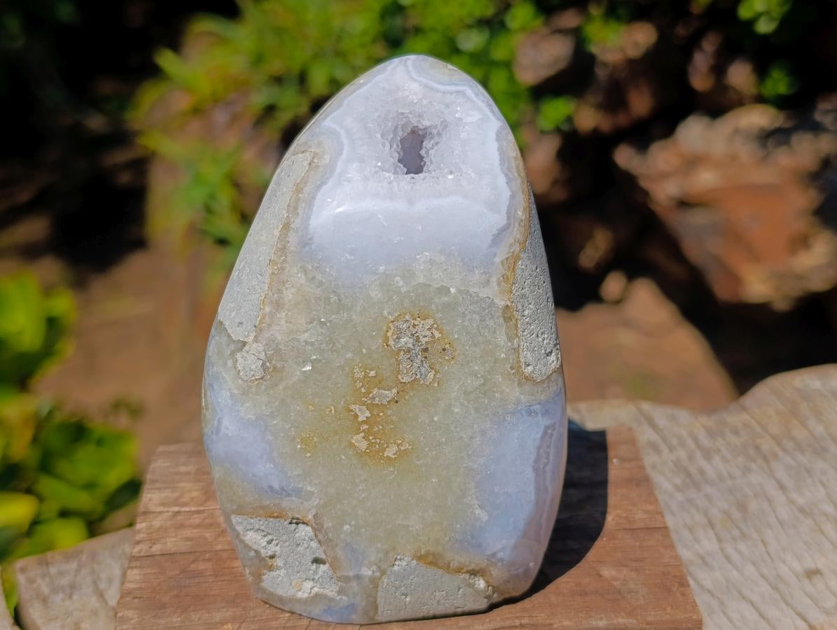 Polished and Natural Blue Lace Agate Standing Display Pieces x 2 From Nsanje, Malawi - Toprock Gemstones and Minerals 