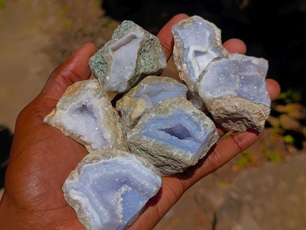 Natural Small Blue Lace Agate Geode Specimens x 35 From Nsanje, Malawi - Toprock Gemstones and Minerals 